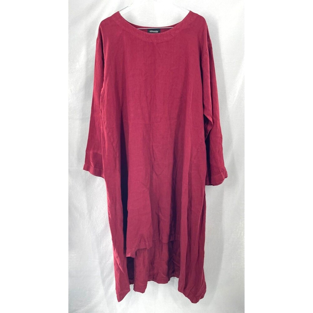 ESKANDAR 2 Dress Tunic Linen A-Line Long Wide Lagenlook Cranberry Denim Red